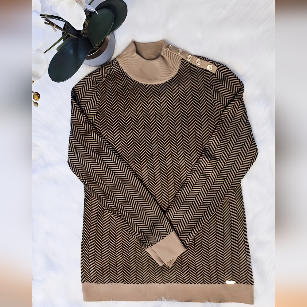 Calvin Klein Brown and Black Long Sleeve Top